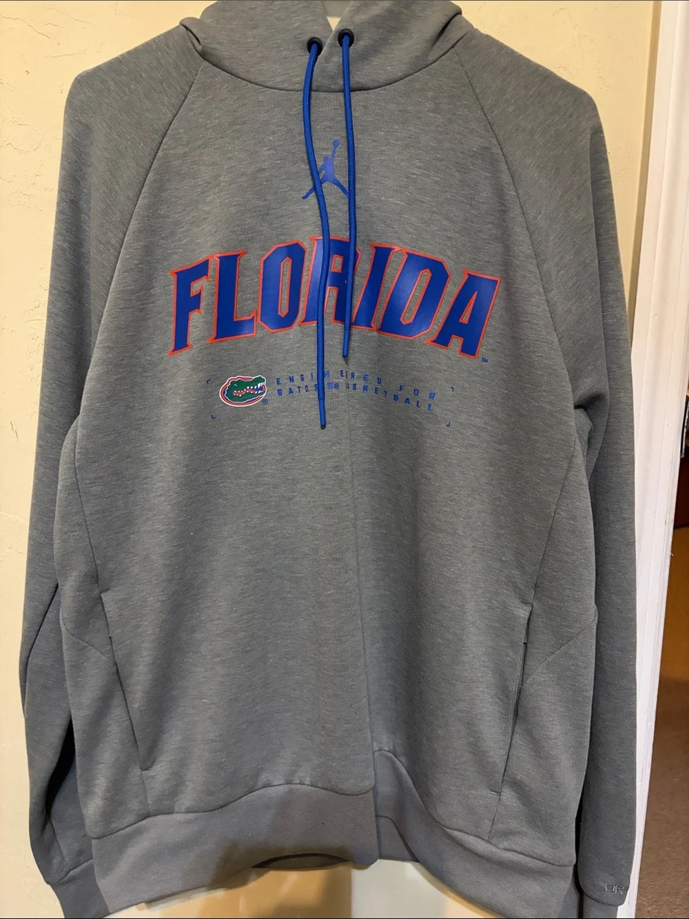 Jordan Grey Pullover Hoodie with Blue and Orange Florida Script